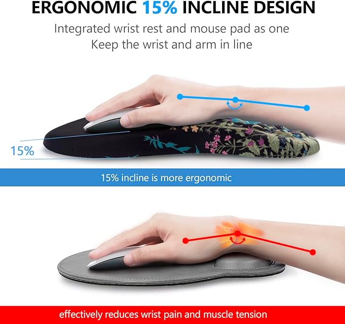 Mouse Pad Wrist Support Laokiiy 2 in1 Keyboard Wrist Rest+ Ergonomic Mouse Pad Non-Slip Wrist Rest for Computer Keyboard Made Easy Typing &amp Relieve Wrist Pain(Flower)