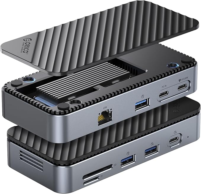 ORICO 9-in-1 USB C Hub with M.2 NVMe SSD Enclosure 10Gbps Tool Free Hub Docking Station with Built-in Fan Gigabit Ethernet 100W PD SD/TF Type C &amp USB A for Laptop MacBook