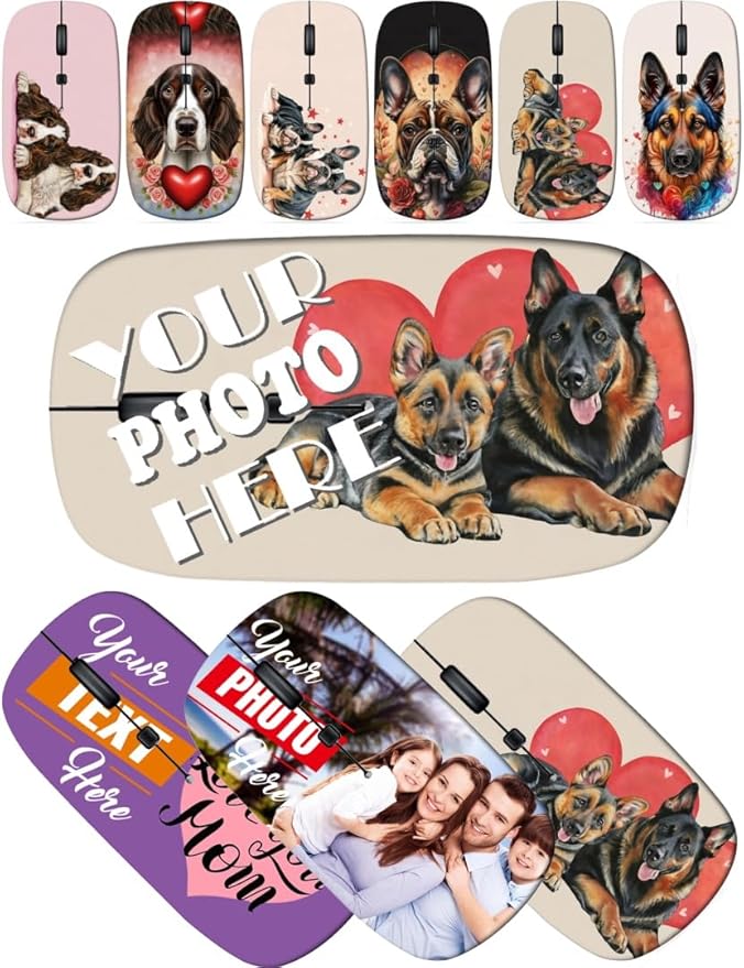 maizi Custom Wireless Mouse Slim for Laptop Personal Computer Laptop MacBook Wireless Mice Slim for Laptop Image ID: Two Dogs Under Black backgroun 2.4G USB Receiver Portable Printed in USA
