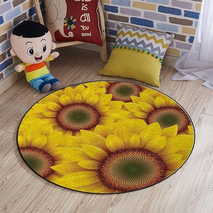Orange YellowRound mat Washable Desk Chair Mats Summer Happiness Colorful Nature Print Carpeted Floor Anti-Slip Floor Protector Gaming Computer Chair Mat for Office Gaming Diameter 47.2 in