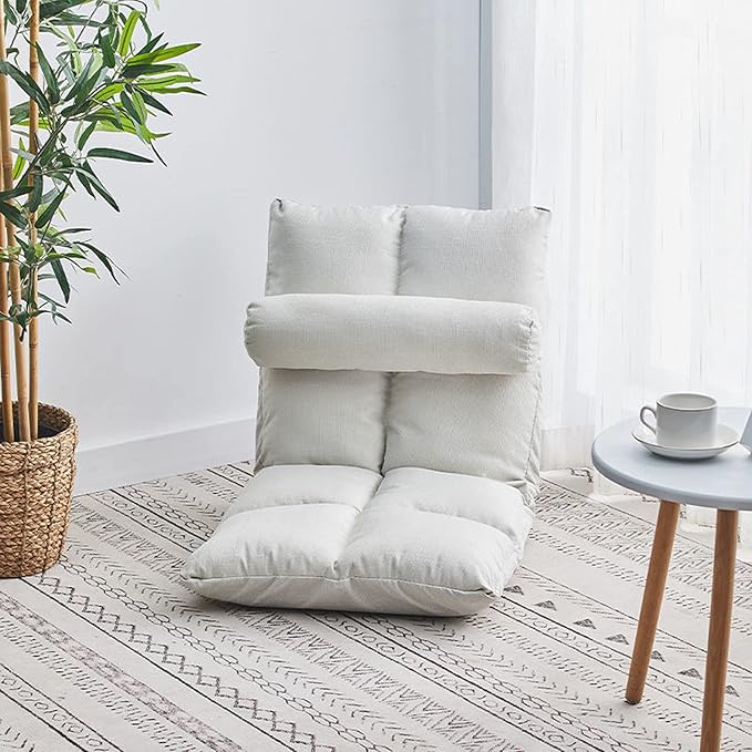 Fold Floor Gaming Chair with Back SupportAdjustable Folding Padded Adults Gaming Lazy Sofa Chair Indoor Cushioned Reclining Lounge Chair(Color:White)