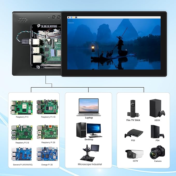 10.1 Inch Touchscreen for Raspberry Pi5-Point 1920 * 1200 IPS touchscreen Portable Monitor with HDMI Interface Dual-Speaker for Raspberry Pi 5/4B/3B+/3B/B+ Jetson Nano Win11/10/8/7(10.1'' 1920*1200)