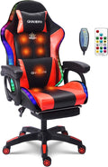 Massage Gaming Chair with Speakers and LED Light Ergonomic Computer Gaming Chair with Footrest and Adjustable Lumbar Support PU Leather 90°-135° Racing Video Gaming Chair.Red