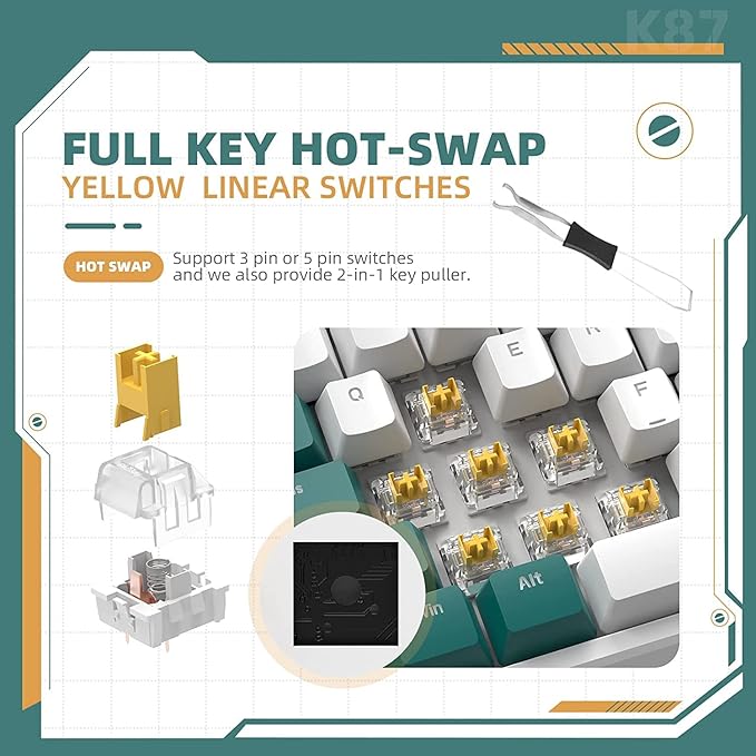 Wireless Gaming Keyboard and Custom Coiled USB C CableTriple Mode 2.4GHz/BT 5.0/USB-CTKL Hot Swappable Mechanical Keyboard Yellow SwitchesRechargeable 3000mAh for PC PS5 PS4 Xbox-2 in 1 Kit