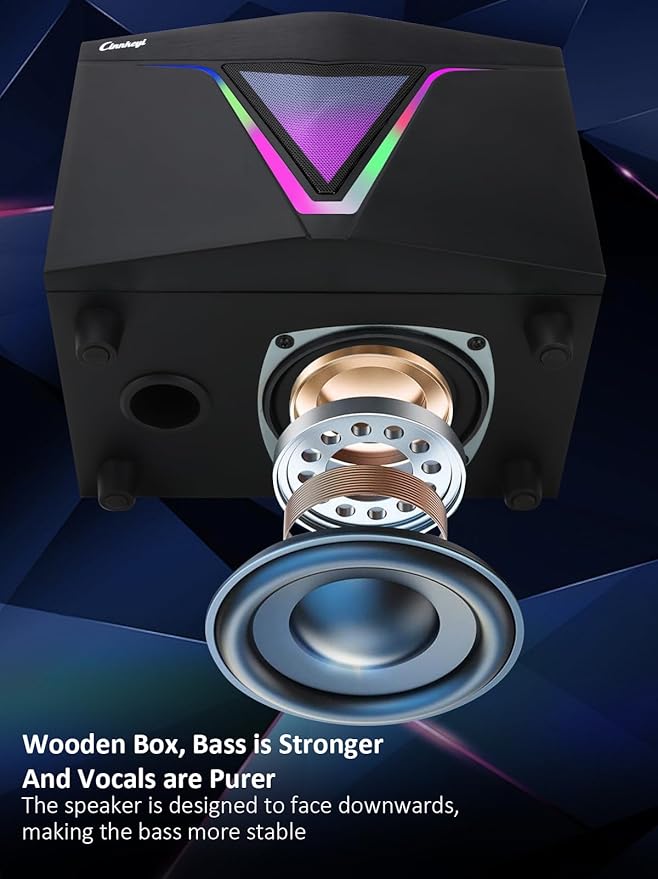 2.1 USB-Powered Computer Speaker with SubwooferPC Speakers with subwoofer-Dual 4.7'' mid-Treble Full-Range Satellites for PCSpeaker with Dynamic RGBUp to 16W 3.5mm Inputs