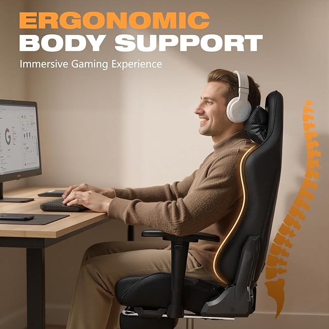 Gaming Chair with Footrest Ergonomic High-Back PU Leather Computer Chair with 3D Adjustable Armrests Headrest and Lumbar Support Office Desk Chair with Diamond Stitching for Adults &amp Teen