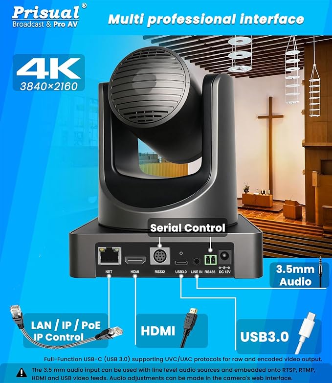 4K HDMI/IP/USB PTZ Camera 20X Advanced PTZ Auto Tracking Camera 1/1.8”4K UHD 30P with Built-in Tally Light for Church Conference Events PoE PT20X-4K (NDI upgradable)