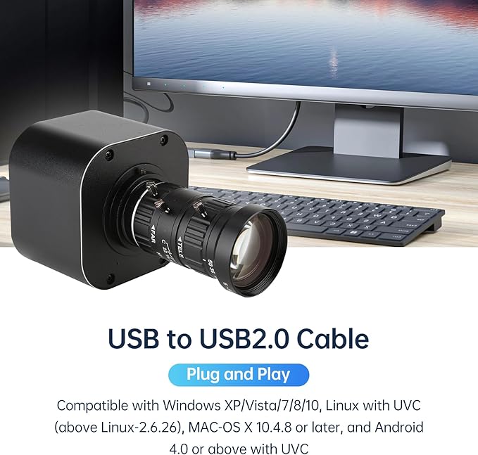 4K HD USB Camera 10X Optical Zoom 5-50mm Variable Lens 8MP Mini Web Camera with Microphones 1920x1080@60fps Manual Focus with 2 Image Formats MJPEG and YUY2 Compatible with Window XP/Vista/7/8/10