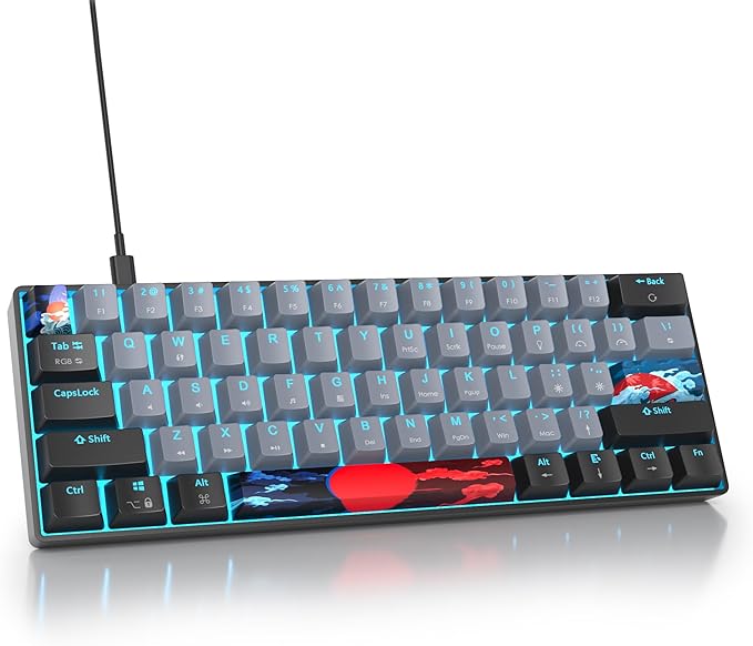 Owpkeenthy 60% Percent Keyboard Mechanical Gaming Blue Switch Ultra Compact RGB Wired 60% Gaming Keyboard N-Key Rollover for PC Gamer(Black/Blue Switch)