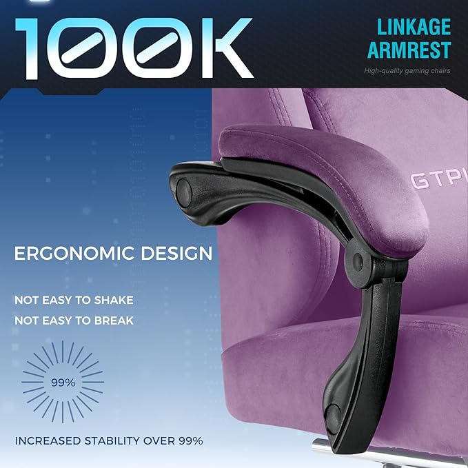 GTPLAYER Gaming Chair Fabric with Pocket Spring Cushion High Back Ergonomic Computer Chair with Footrest for Adults Lumbar Support Swivel Game Chair for Office Gaming 350LBS Light Purple