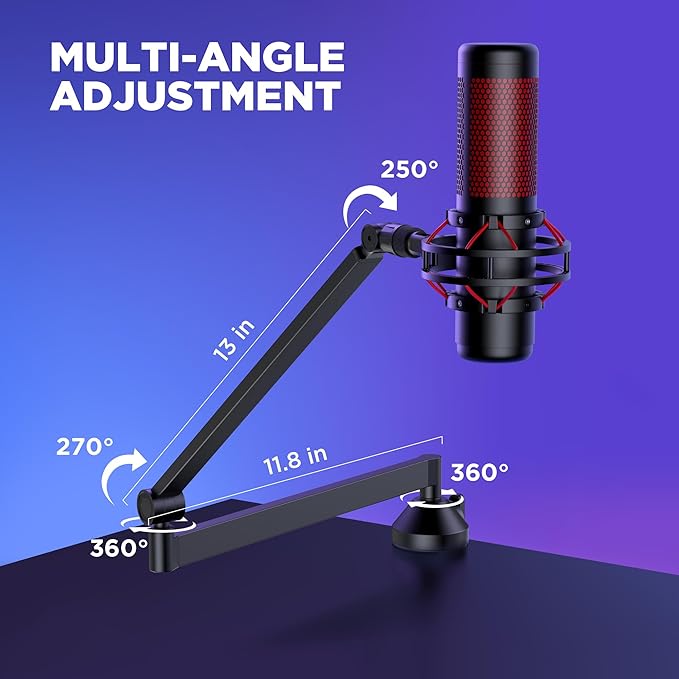 InnoGear Low Profile Mic Arm 360° Rotatable Microphone Arm Stand Foldable Desk Mic Boom Arm with 3/8 to 5/8 Adapter for Fifine AM8 K669B Blue Yeti HyperX QuadCast SoloCast AT2020 and Other Mics