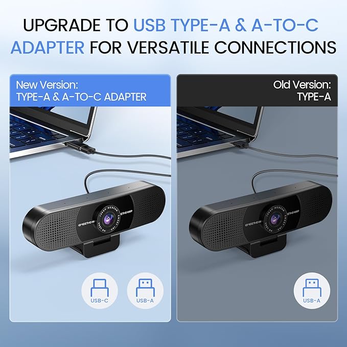 EMEET 1080P Webcam with Microphone C960 Web Cam 2 Mics 90° FOV USB Type-A &amp A-to-C Adapter Plug&ampPlay Computer Camera for Online Calling Zoom/Teams/Facetime Switch 2 Camera Support 2025