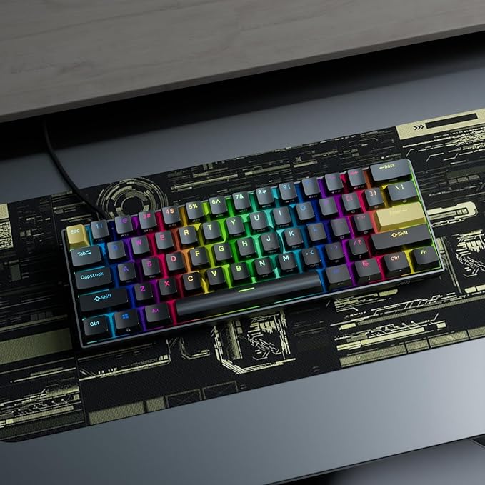 RK ROYAL KLUDGE C61 HE Gaming Keyboard 60% Wired Mechanical Keyboard with Hall Effect Magnetic Switch 8000Hz Polling Rate Rapid Trigger RGB Backlit 61 Keys Black Yellow