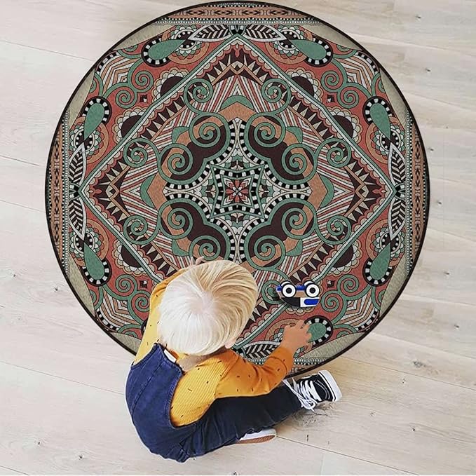 Abstract Chair Mat for Hardwood Floor Round Floor Mats for Office Chair Computer Gaming Desk Mat for Rolling Chair Non-Slip Gaming Rug 70s Party Hippie Vintage MiniTan Umber Brown Diameter 39.3 in