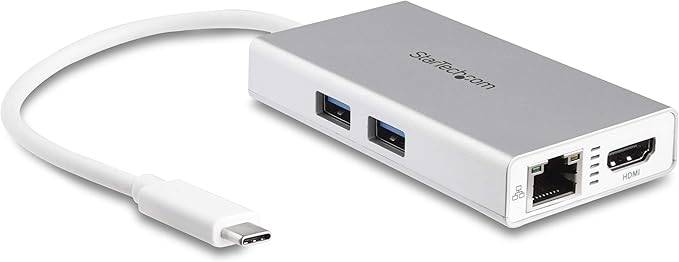 StarTech.com USB-C Multiport Adapter - USB-C Travel Docking Station w/ 4K HDMI - 60W Power Delivery Pass-Through GbE 2pt USB-A 3.0 Hub - Portable Mini USB Type-C Dock for Laptop - White TAA