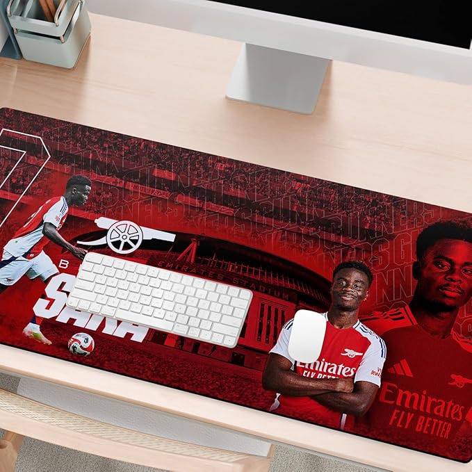 Head Case Designs Officially Licensed Arsenal FC Bukayo Saka 2024/25 Crest Kit and Players 37.4 x 15.75 x 0.16 inches (900 x 400 mm) - XL Gaming Office Desk PC Keyboard Mouse Mat Pad