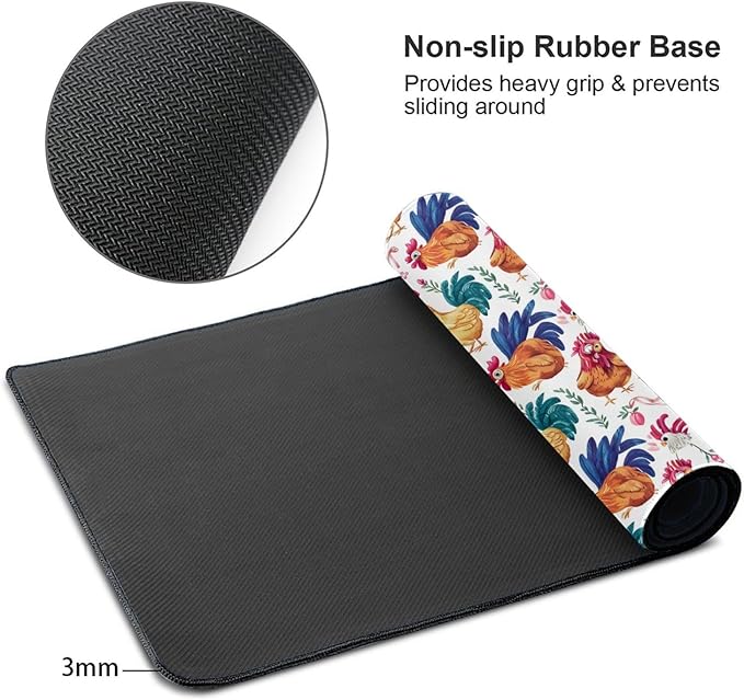 Chicken Flower Pattern Mouse Pad Non Slip Large Desk Keyboard Mat Gaming Protection Pad 16X29.5 Inch