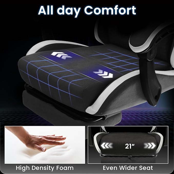 N-GEN GAMING Video Gaming Chair Office Computer Desk Use Ergonomic Reclining Backrest Adjustable Armrests Lumbar Support Footrest High Density Foam Breathable Fabric Heavy Duty Base (Black)