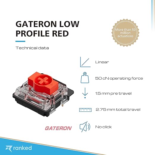 Ranked Gateron ks-27 Low Profile Key Switches for Mechanical Gaming Keyboards | Plate Mounted (Gateron Red 90 Pcs)
