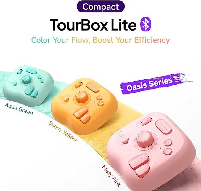 TourBox Lite Bluetooth Oasis Series - Compact Editing Keyboard Macro Controller with Custom Software for Digital Artist Photographer Editor and Content Creator Color Your Efficiency(Sunny Yellow)