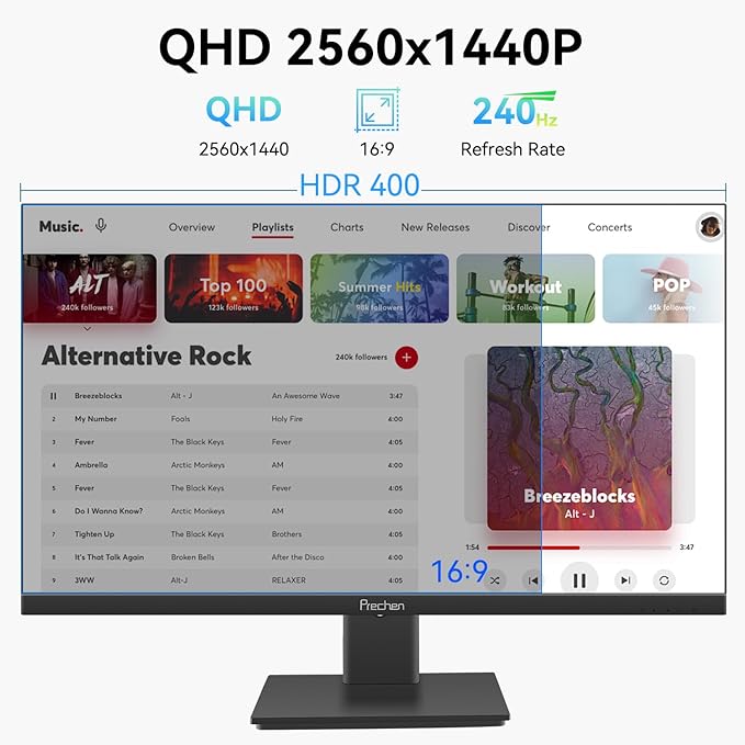 27 Inch 2K 240Hz QHD 2560x1440P Gaming Monitor 1ms 400cd/m² 100% sRGB PC Screen AMD FreeSync Premium Pro Compatible 2X DispalyPort 1.4 &amp HDMI 2.0 Dual Built-in Speakers VESA Supports Black