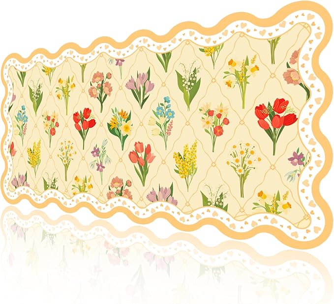 Idocolors Desk Mat for Keyboard and Mouse Large Aesthetic Scalloped Desktop MatCute Washable Non-Slip Computer Desk Mouse Pad for Office Home 31.5x15.7 Yellow Flower