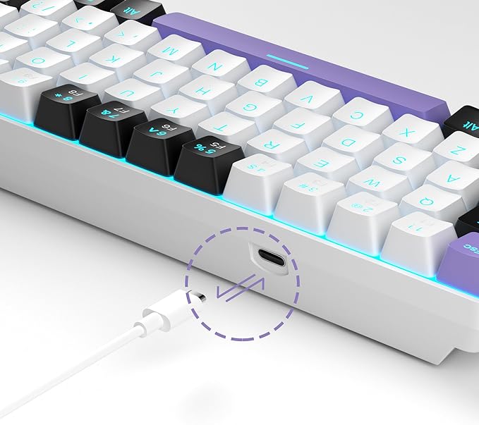 MageGee Portable 60% Mechanical Gaming Keyboard MK-Box LED Backlit Compact 68 Keys Mini Wired Office Keyboard with Red Switch for Windows Laptop PC Mac - White/Purple