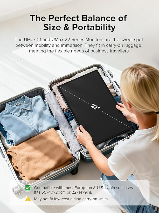 UPERFECT 22 Portable Monitor 2K QLED w/VESA &amp 180° Adjustable Stand 2560×1440 QHD FreeSync HDR Gaming Display USB-C HDMI Travel Second Monitor for Laptop Phone PC &amp Gaming Consoles