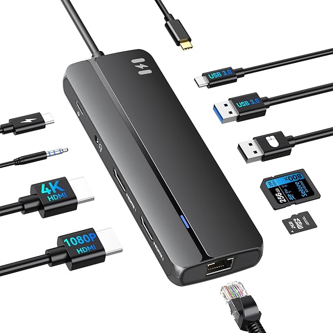 Selore Docking Station for MacBook Pro/Air 10-in-1 Dual HDMI Adapter for Mac USB C Hub for MacBook Docking Station Dual Monitor with 2 HDMI Ethernet PDUSB-C 2 USB-A SD/TF for M1/M2