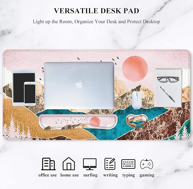 LATEEFAH Large Mouse Pad and Keyboard Wrist Rest Desk Pad for Keyboard and Mouse Extended Gaming Mouse Pad with Wrist Support Waterproof Non-Slip Desk Mouse Mat for Office Home