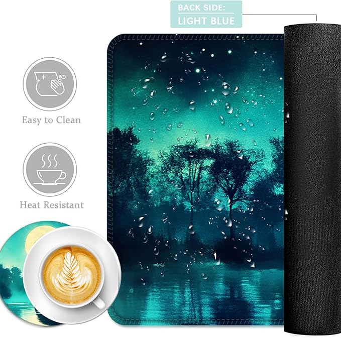 Keyboard Mouse Pad Set Extended Gaming Mouse Pad+Ergonomics Keyboard Wrist Rest Support Memory Foam Easy Typing Pain Relief 4Pcs XL Ultra Thick Desk MatMoonlit Elephant in Water