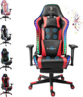 Gaming Chair Massage with Footrest Gamer Chair Ergonomic Office Chair PU Leather Computer Chair with Speakers and RGB Lights High Back Desk Chair Lumbar Support and 4D Armrest for AdultsRed