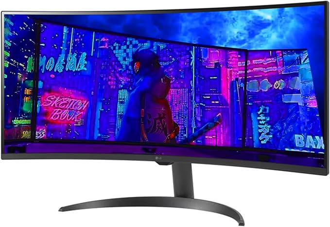 LG 34 Inch WQHD (3440x1440) Curved Smart Monitor 100Hz HDR10 99% sRGB webOS 23 Screen Share Built-in Speakers AirPlay 2 Flicker Free Includes Wireless Screen Mirroring HDMI USB-ABlack