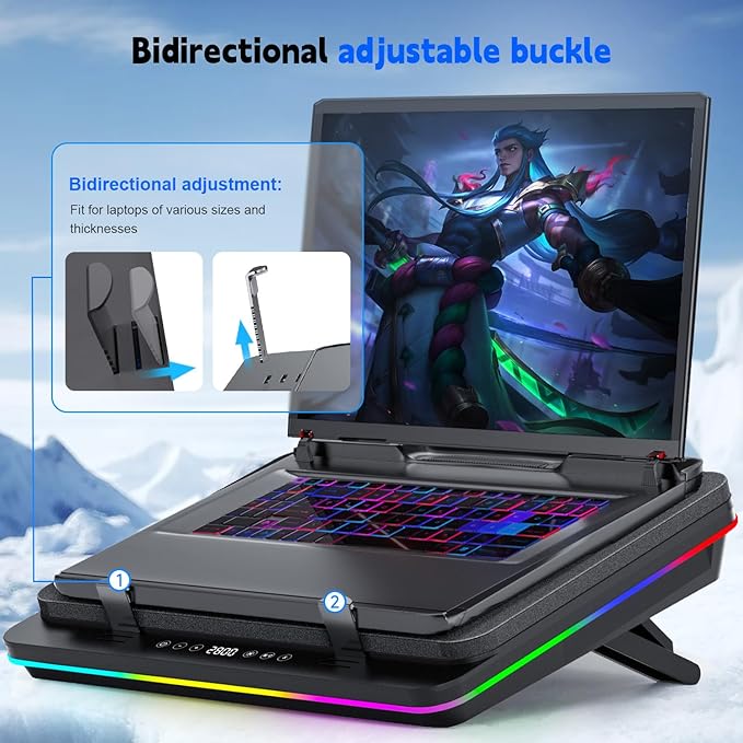 GT600 RGB Laptop Cooling Pad Equipped with Gigantic Turbo-Fan（5.5inch Diameter）Sealed Foam for Rapid Cooling Gaming Laptop14.1-19.3 inch Laptop Cooler with 3-Port USB HubDust Filter