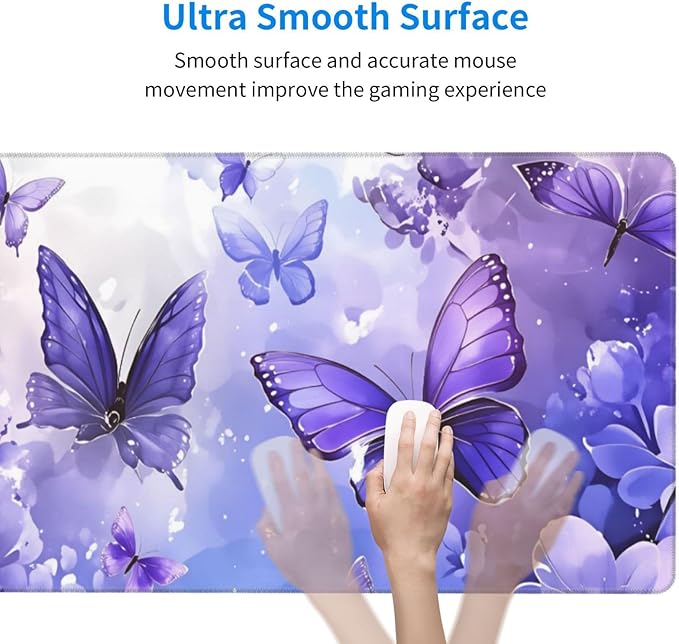 Purple Butterfly Desk Cover MatExtended Large Mouse PadComputer Laptop Mat Desk Decor for Office Game Home 30x16 Inch