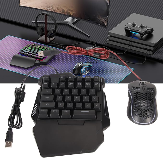 Diydeg One Handed RGB Gaming Keyboard and Combo for Master Pro for 4 for Half Hand Keyboard Converter Combo Wired Keypad Adapter Set Mobile Game Converter
