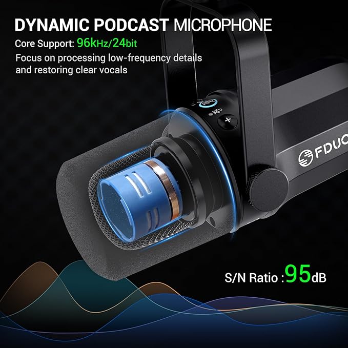 FDUCE Dynamic Microphone XLR/USB Podcast Recording PC Microphone for Vocal Voice-Over Streaming Studio Metal Mic with Mute Headphone Jack Monitoring Volume Control with Boom Arm (SL40+)