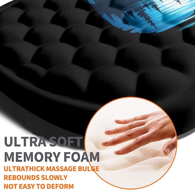 Ergonomic Joint Wrist Support Mouse Pad with Memory Foam Cushion Massage Bump Carpal Tunnel Pain Relief Mousepad Slope Design for Wrist Rest 11.8x7.9 in Guitar