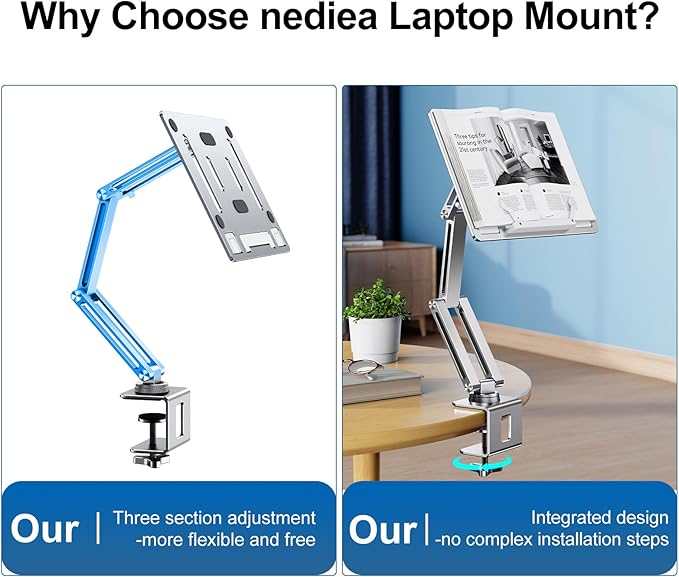 Laptop Mount for Desk Tablet Arm Mount with 360° Rotating Aluminum Laptop Tray Adjustable Foldable Computer Stand/Holder Fit for 11-15 Inch Laptops (Silver)