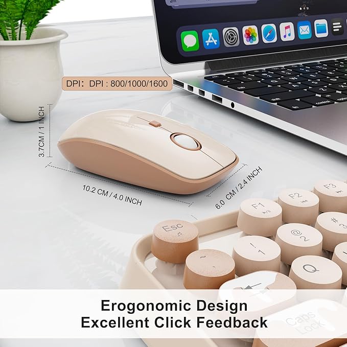 Wireless Keyboard and Mouse Combo 2.4 GHz Wireless Full-Sized Typewriter Keyboard with Round Keycaps for Windows Computer Desktop PC Laptop (Ice Cream)