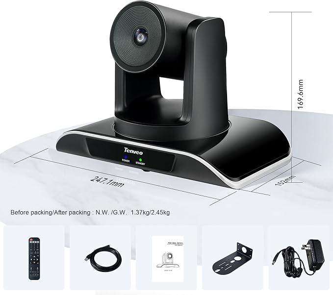 Tenveo 3X Optical Zoom PTZ Conference Room Camera USB3.0/HDMI FHD 1080P 60FPS for Video Conferencing Business Meeting Live Streaming Church Services Worship Events Education Zoom Teams OBS