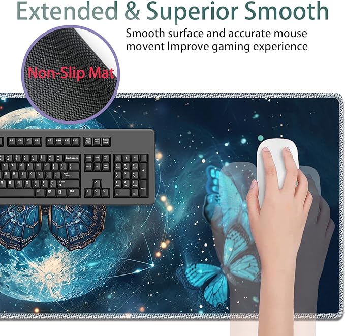 Large Gaming Mouse Pad + Keyboard Wrist Rest + Wrist Support + Coaster Set Memory Foam Ergonomic for Easy Typing XXL Extended Gaming Mouse Pad Table Pad - Selenophora Sibirica
