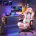 LED Gaming Chair with Speakers Massage Computer Chair Ergonomic Racing Office Chair PU Leather Recliner Swivel Gamer Chair with Lumbar Support Headrest Armrest and FootrestPink