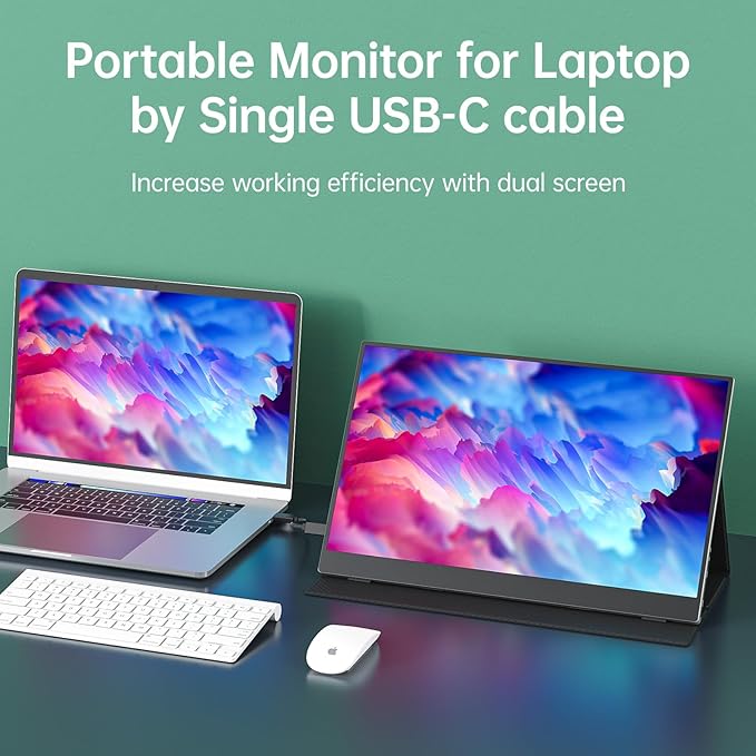 cocopar Portable Monitor 15.6 Inch 1080P FHD 60Hz 85% sRGB Travel Monitor with Speaker HDMI USB-C Second Screen for Laptop MacBook Surface PC Xbox PS4/5 VESA Mountable with Full Cover Stand