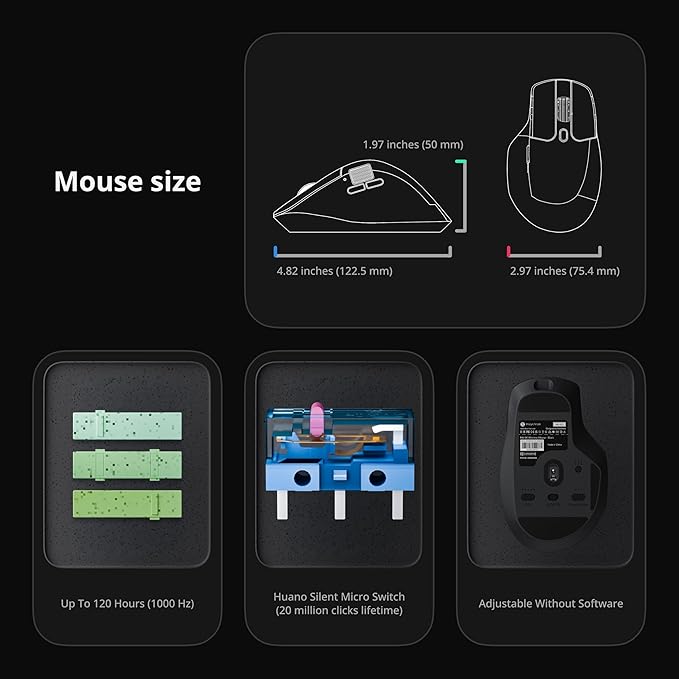 Keychron M6 8000 Hz Wireless Bluetooth 2.4 GHz/Wired Connection Mouse Lightweight Body Programmable PixArt 3950 Sensor for Windows Mac Linux - Black