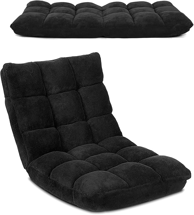 BestComfort Floor Chair with Back Support Floor Gaming Chairs w/ 14 Adjustable Position Padded Sleeper Bed Folding Floor Seating for Living Room Reading Watching TV Meditation for Adults &amp K