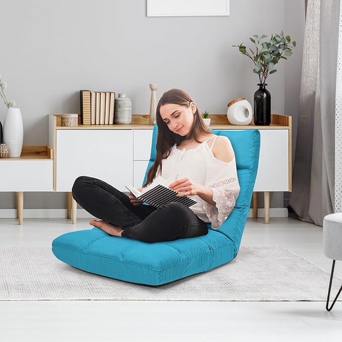 GORELAX Floor Chair with Back Support 14-Poistion Adjustable Folding Gaming Chair Recliner Meditation Chair with Steel Frame Padded Lazy Sofa Chair for Adults Kids (Turquoise)