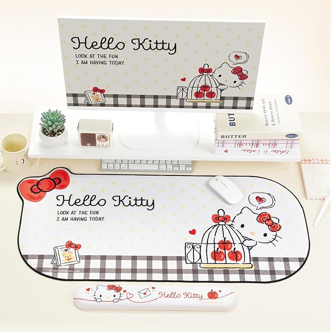 Cartoon Cat Mouse Pad Wrist Rest Support Set Non-Slip Desk Mat and Memory Foam Wrist Rest for Keyboard and Mouse Perfect for Gaming or Home Office Work - HLK
