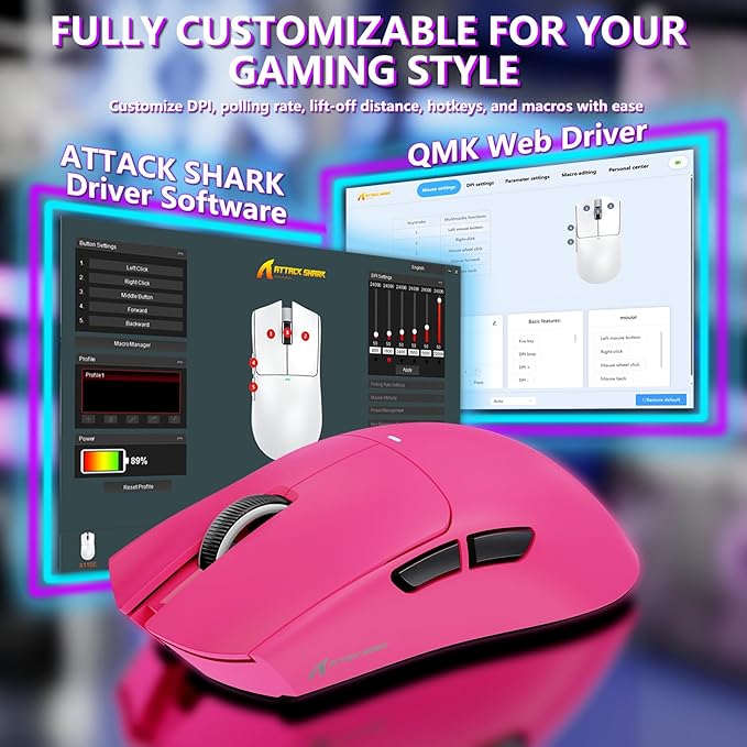 MAMBASNAKE Attack Shark X11SE Lightweight Wireless Gaming Mouse Tri-Mode 2.4G/USB-C Wired/BT 22K DPI PAW3311 Optical Sensor 59g 5 Programmable Buttons 300mAh Battery for PC/Mac((Berry-Griptape)