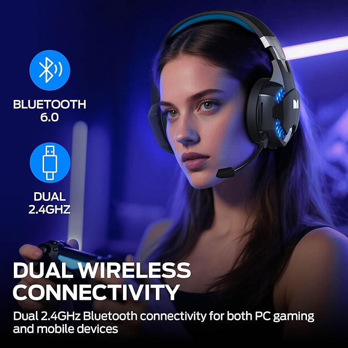 Monster Mission 300 Wireless Gaming Headset 2.4GHz/Bluetooth HeadphonesLow Latency Stereo Audio Location Recognition 48H Battery Life Suitable for PS5 PC PS4 and Other Gaming Devices